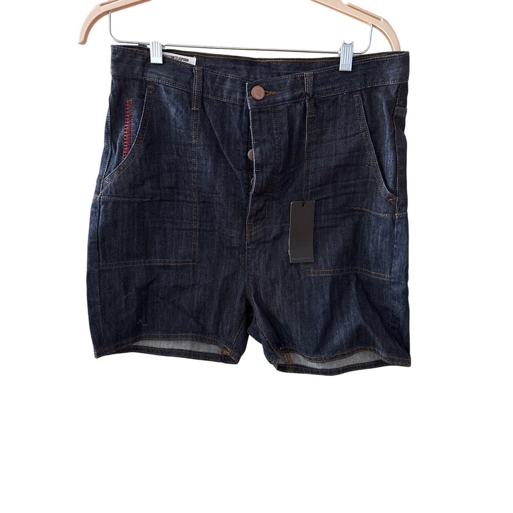 NWT One Teaspoon Sz 32 Raw Indigo Selvedge Bunker High Waist Denim Jean Shorts
